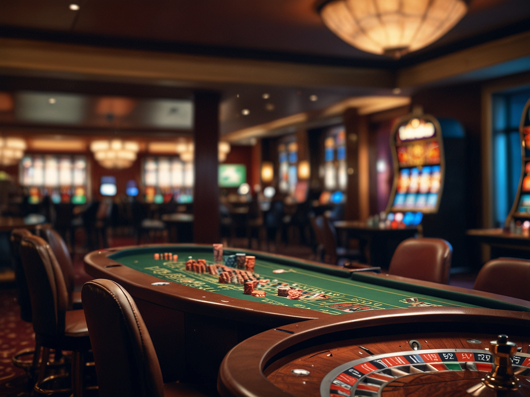 A selection of slot and table games on screen